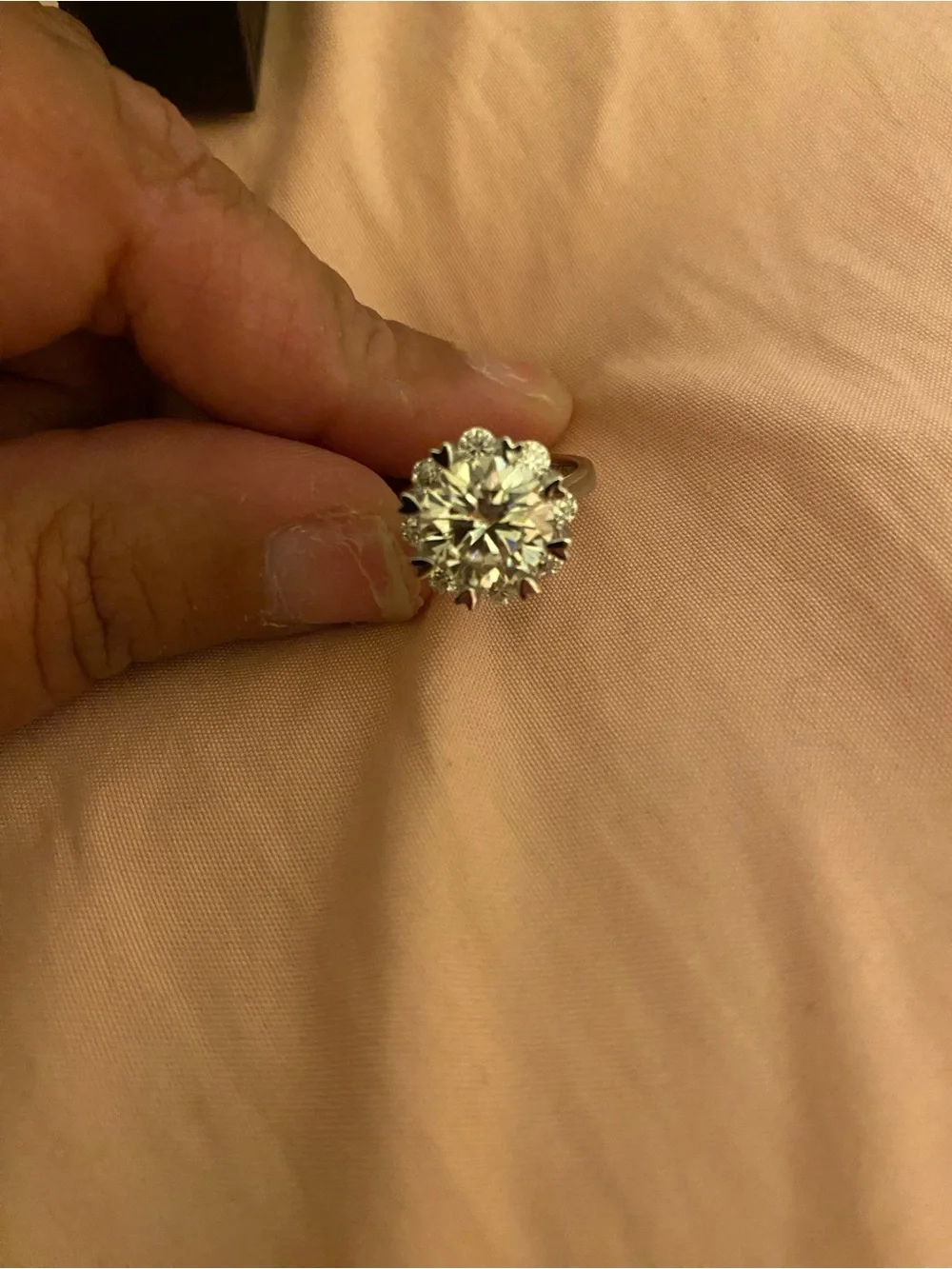 Classic Moissanite and Silver Round Halo Ring - White
